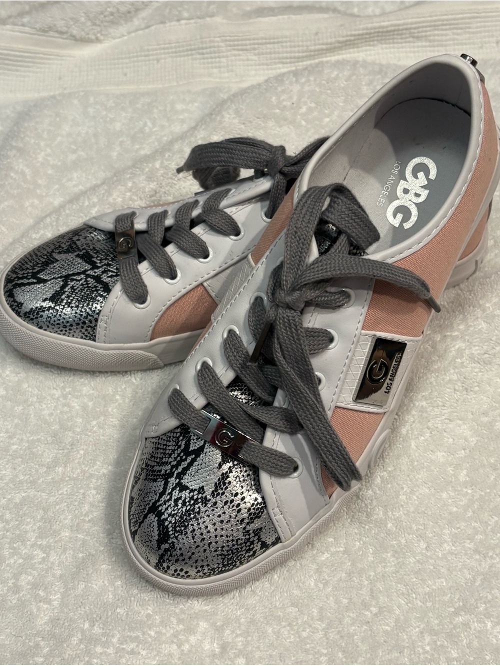 GBG Los Angeles Pink, Gray & Snake-Print Lace-Up Sneakers